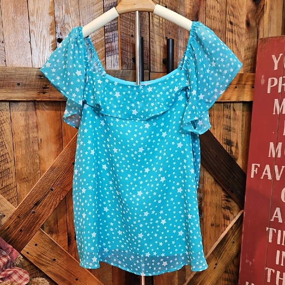 ANDREE BY UNIT Tops - 140 ANDREE BY UNIT Turquoise Star Print Blouse